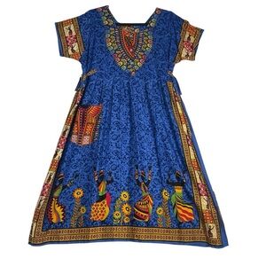Colorful Blue Dashiki Dress - Handmade‎ See Measurements *G0123
